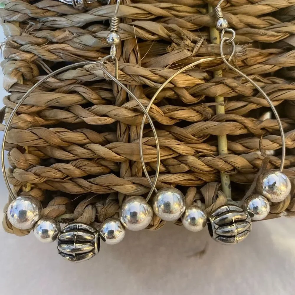 Earrings Dangly Round Hoop Vintage Silver Look  Boho Lightweight‎ Trendy Casual